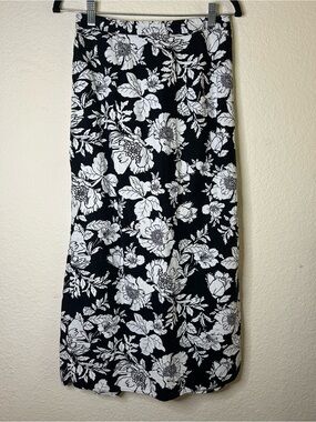 Old Navy Linen Blend Black & White Floral Maxi Skirt Summer Festival Graduation